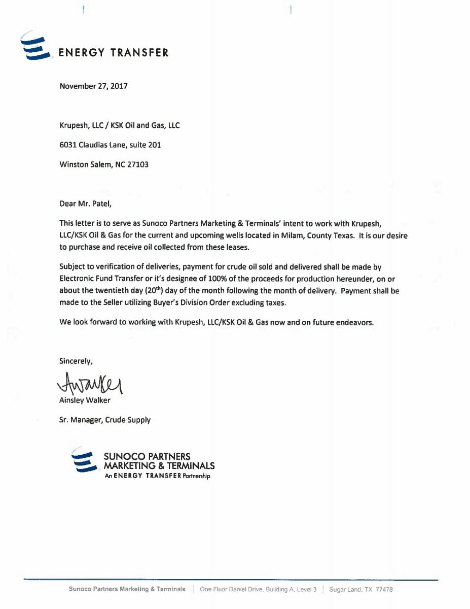 Sunnoco Letter