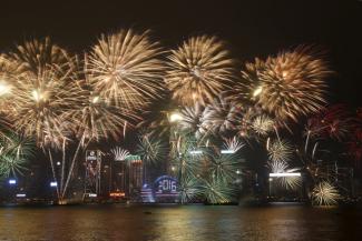 Firework over city